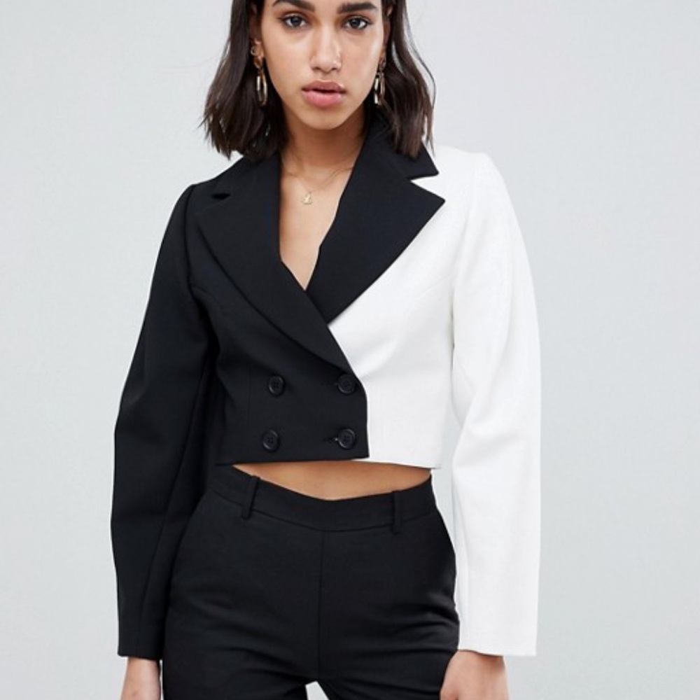 NWT ASOS Double-Breasted Cropped Chic Two-Tone Black and White Women's‎ Blazer